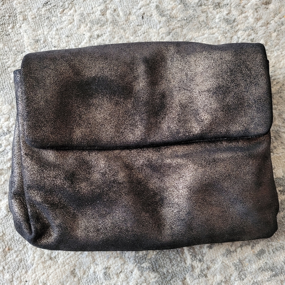 Graham & Spenser suede clutch black and gold